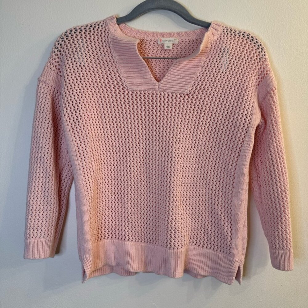 Crewcut JCrew Youth Girls Pink Pullover Crotchet Knit Sweater Size 12